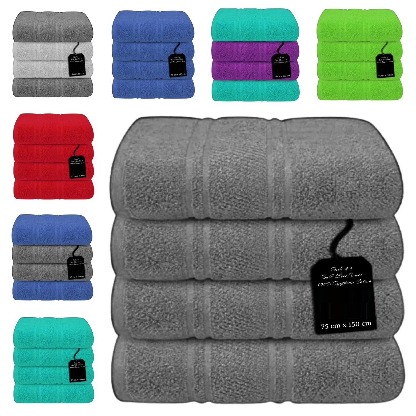 4 x Large Jumbo Bath Sheet Towels 75 X 150cm 100% Egyptian Cotton Bath Sheets Big Towels 75 x 150cm Towelsworld