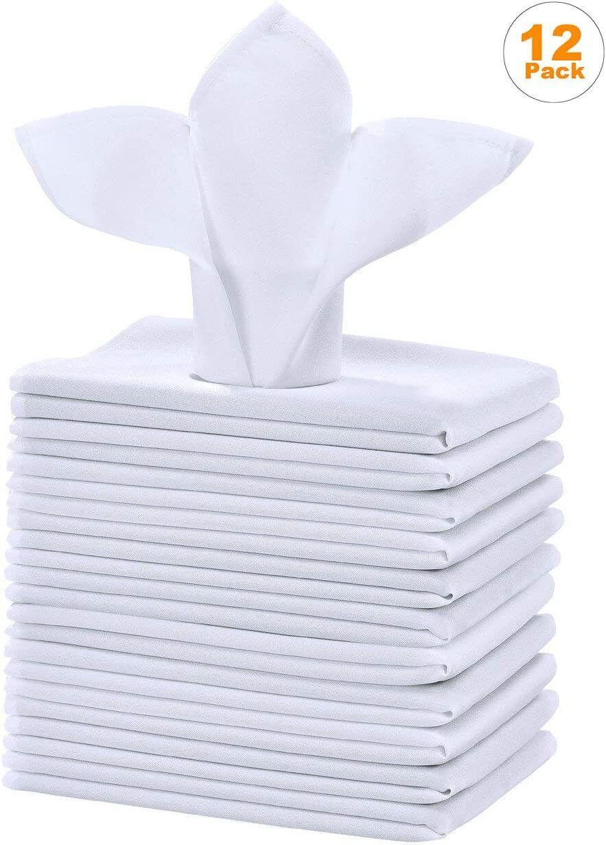 Table Linen 100% Egyptian Cotton 250 TC - 12 Pieces White Cotton Napkins Towelsworld