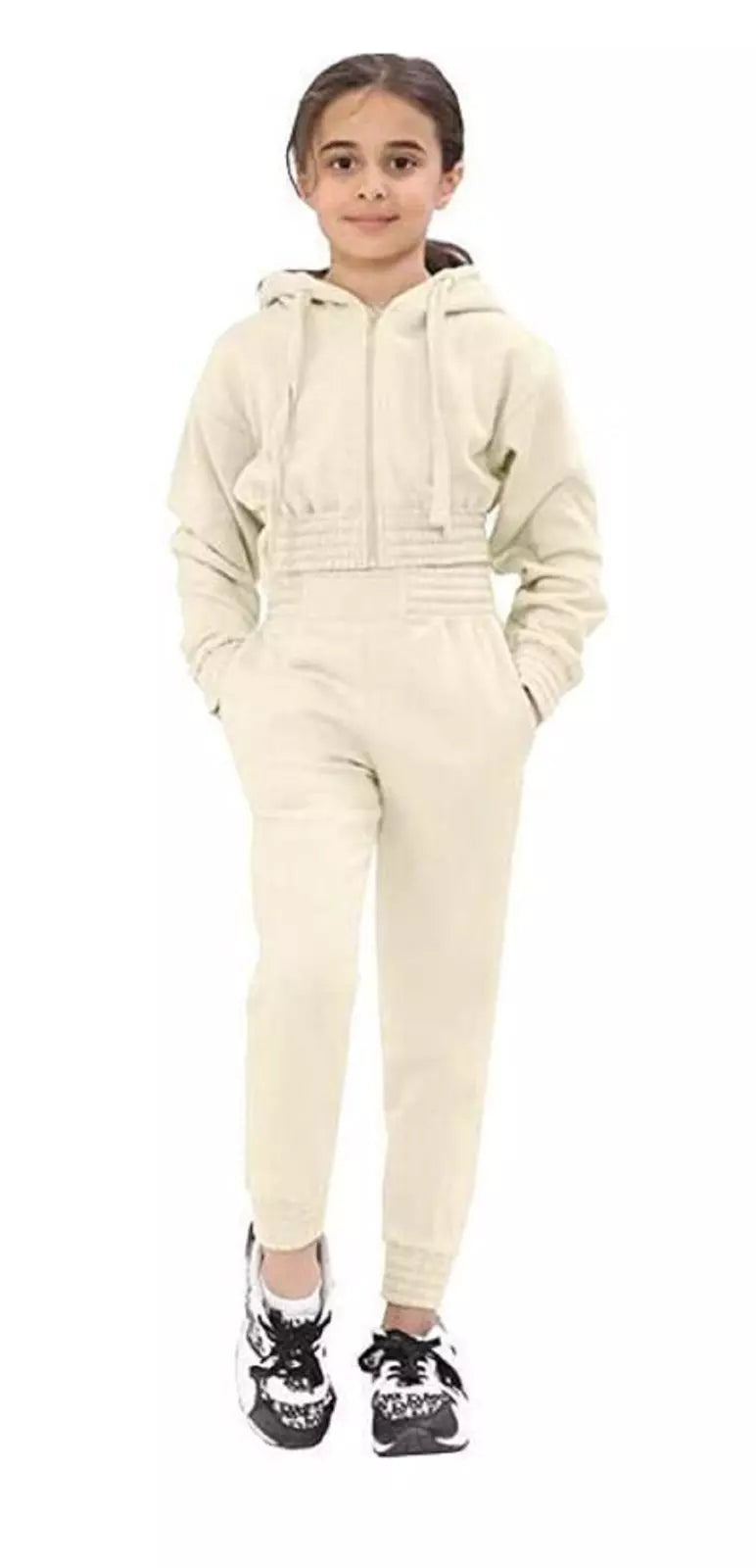 Soft cotton polyester girls hoodie and sweatpants set