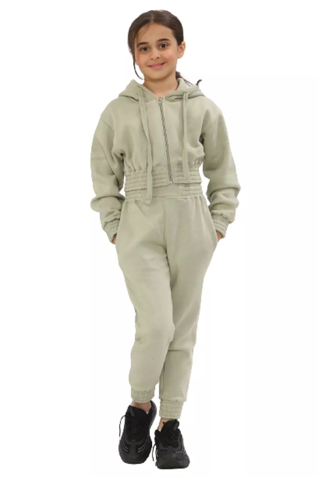 Fleece tracksuit set for girls with zip-up hoodie
