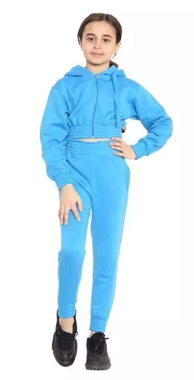Stylish girls sports tracksuit with hoodie and sweatpants