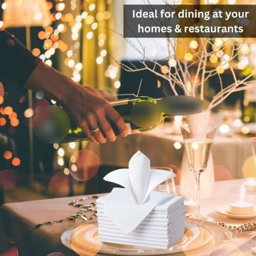 Table Linen 100% Egyptian Cotton 250 TC - 12 Pieces White Cotton Napkins Towelsworld