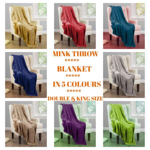 Large Fleece Blanket Sofa Throw Light Weight Faux Fur Mink Double & King UK Size Towelsworld