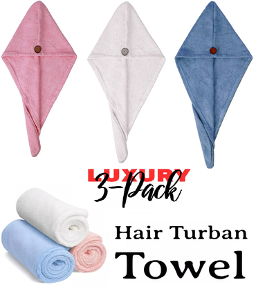 Hair Towel Wrap 3 Pack Hair Towel Turban Turbie 100% Cotton Hair Twist Turban - Towelsbay