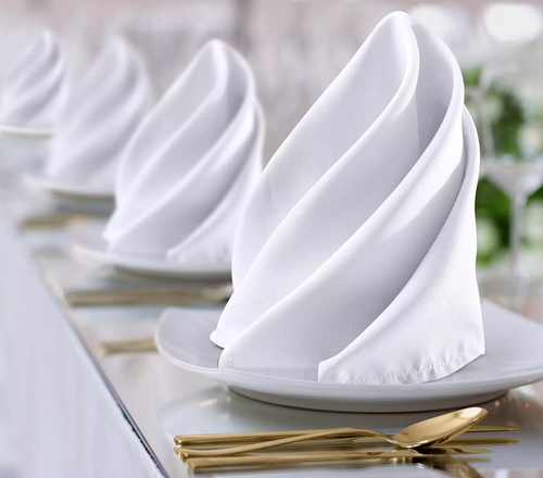 Table Linen: 12 x White Cotton Napkins; 100% Egyptian Cotton; 250 TC - Towelsbay