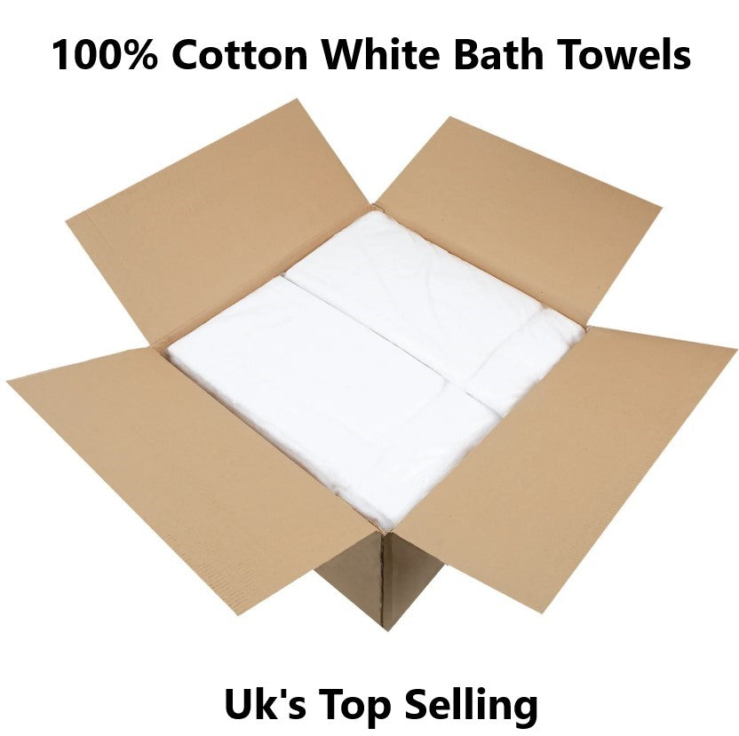 Box of 32 Luxury Soft White Bath Towels Egyptian Cotton 600GSM Hotel Quality - Towelsbay