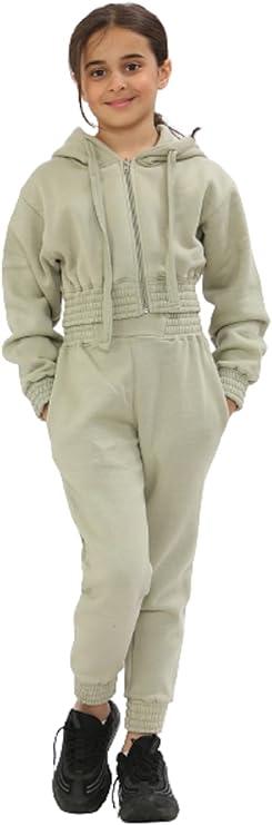 Kids Girls Tracksuit Hoodie, Kids and Teens Crop Tracksuit Set Casual - Towelsbay