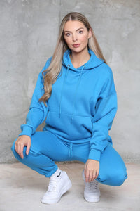 Women's Ruched Sleeve Lounge Wear Tracksuit Set with Oversized Hoodie - Towelsbay