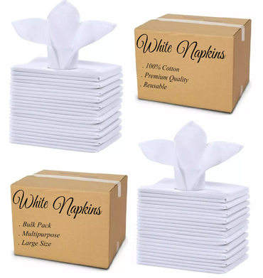 300 Pcs Cotton Cloth Napkins 250TC Hotel Quality Wedding Party Large Size White Napkin - Towelsbay