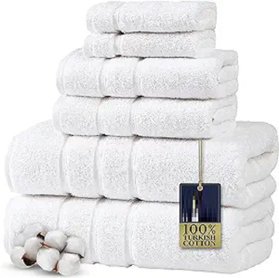 100% White Egyptian Cotton Face Cloth, Hand Towels, & Bath Towels Set Towelsworld