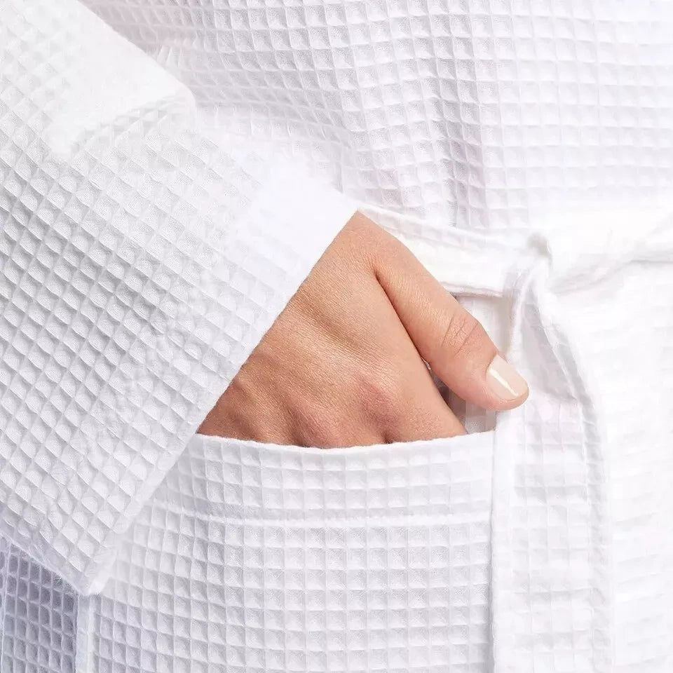 Unisex White Waffle Bathrobe Made from 100% Egyptian Cotton, Quick-Drying and Lightweight