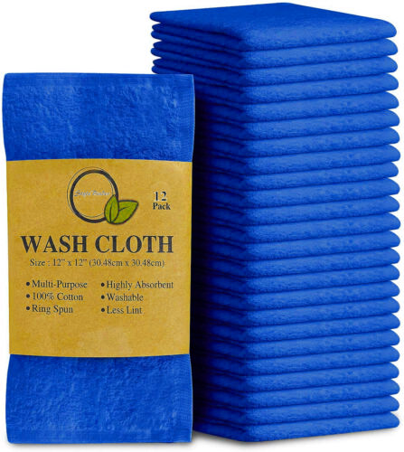 12 x Cotton Face Cloths Flannels 100% Egyptian Cotton Wash Cloths Soft 30 x 30cm