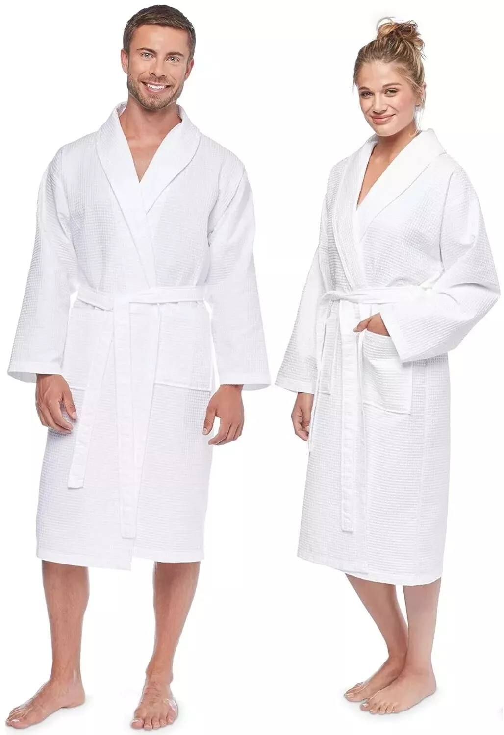 Luxury 100% Egyptian Cotton White Waffle Bathrobe Unisex Dressing Gown Nightwear