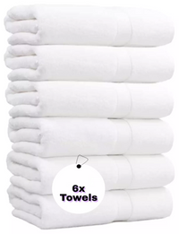 Pack of 6 Hand Towel Skin Friendly 100% Egyptian Cotton 500GSM (White)