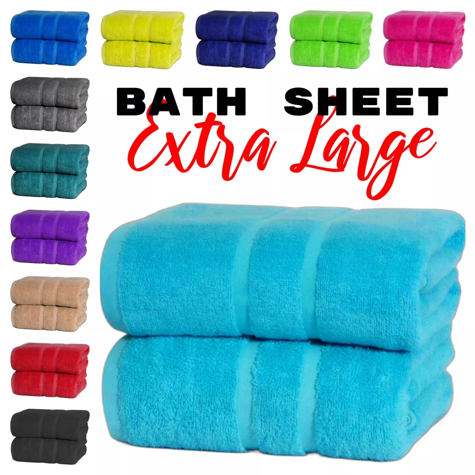 2x Luxury Extra Large Jumbo Bath Sheet Towels 100% Egyptian Cotton 600GSM Towels 100 x 200cm - Towelsbay