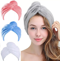 HAIR TOWEL WRAP 3 PACK HAIR TOWEL TURBINE COTTON SHOWER HAT CAP QUICK DRY - Towelsbay