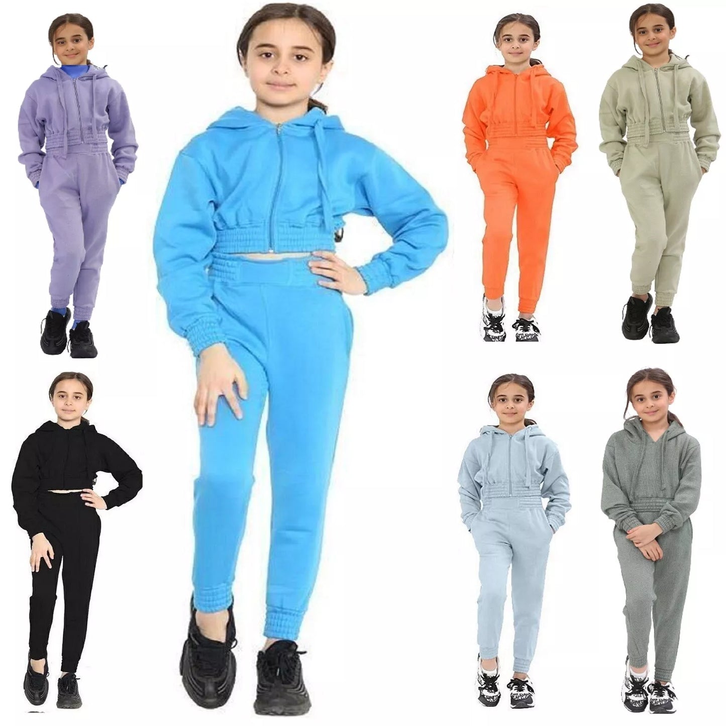 Kids Girls Tracksuit Hoodie, Kids and Teens Crop Tracksuit Set Casual - Towelsbay