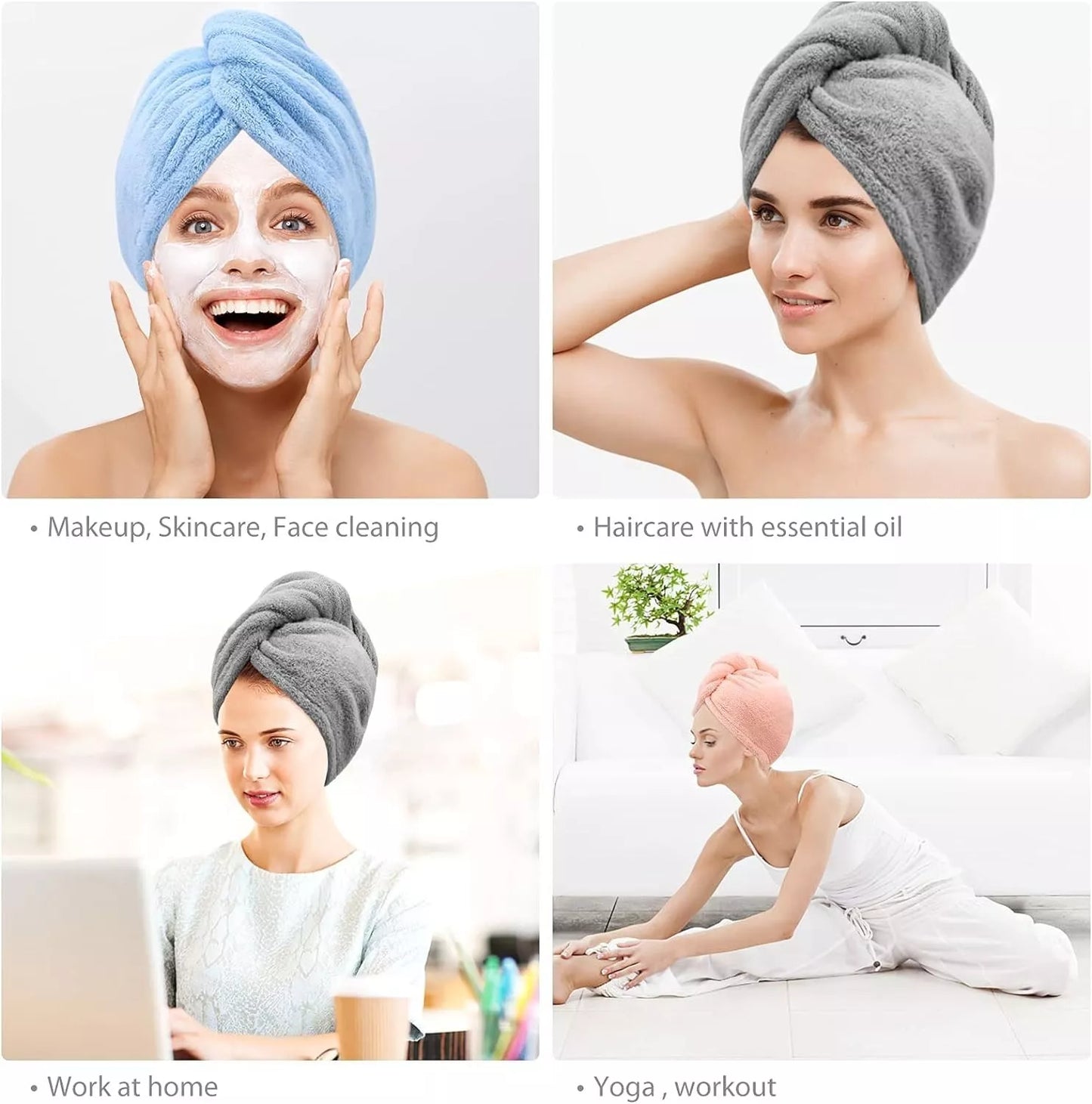 HAIR TOWEL WRAP 3 PACK HAIR TOWEL TURBINE COTTON SHOWER HAT CAP QUICK DRY - Towelsbay