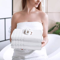 4 X Luxury White Bath Towel 600GSM 100% Egyptian Cotton Hotel Quality Towels 70 X 130cm - Towelsbay