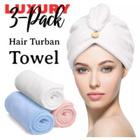 3 Pack Hair Turban Towels Wrap 100% Cotton Soft Quick Drying Bath Shower Hat Cap