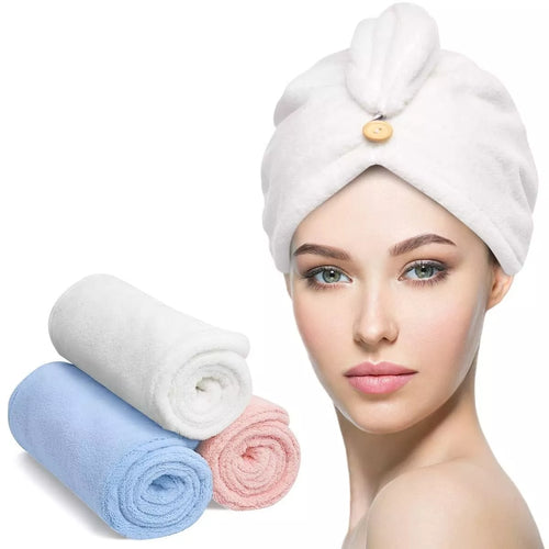 3 Pack Hair Turban Towels Wrap 100% Cotton Soft Quick Drying Bath Shower Hat Cap Towelsworld