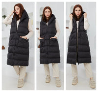 Ladies Womens Hooded Puffer Gilet Jacket Long Line Top Body Warmer Outwear S-5XL - Towelsbay