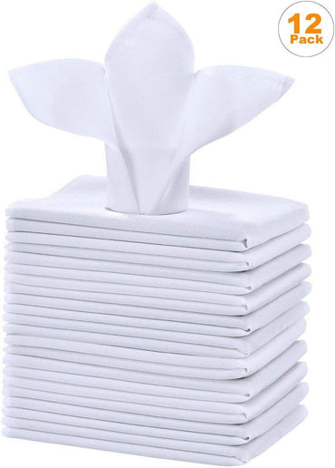 Table Linen: 12 x White Cotton Napkins; 100% Egyptian Cotton; 250 TC - Towelsbay